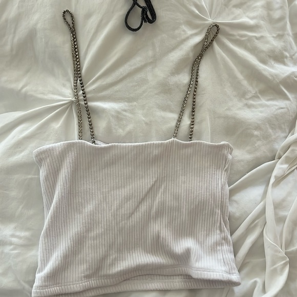 Emma & Sam white crop top with rhinestone spaghetti straps size small - Picture 1 of 1